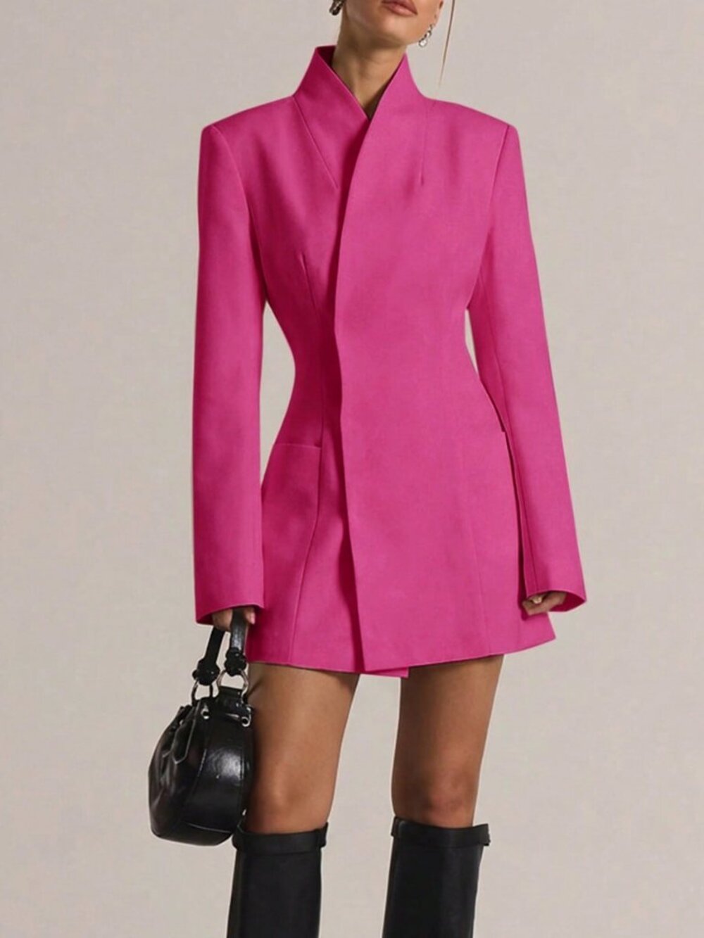 Pink Elegant Women's Blazer Dress with Cinched Waist